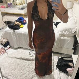 SHEIN Black and Brown Backless Halter Dress